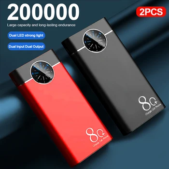 2PCS Power Bank 200000mAh супер бърз Chargr преносимо зарядно цифров дисплей външна батерия за iPhone Xiaomi Samsung
