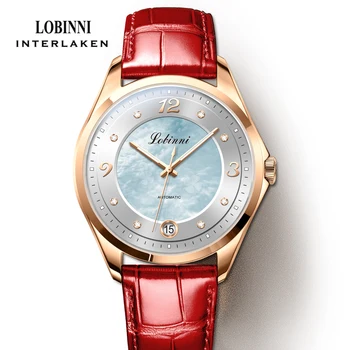 LOBINNI висок клас чайка движение Дамски часовник Седеф циферблат дизайн луксозен механичен женски ръчен часовник