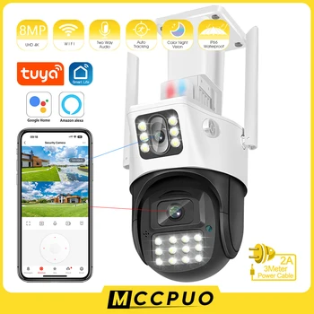 Mccpuo 4K 8MP двоен обектив PTZ WIFI камера с двоен екран Ai Човешко автоматично проследяване на открито 4MP сигурност CCTV наблюдение IP камера Tuya