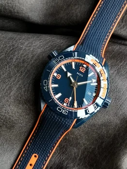 Луксозен MZS Seamasters Planet Ocean Big Blue GMT 45.5 мм Мъжки часовник керамика Най-добрият ръчен механичен A8906 водоустойчив 24 месеца