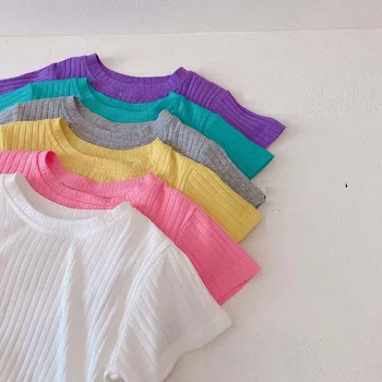 бебе момичета тениска лято деца памук върховете дрехи детски тениски за момиче къс ръкав летни тениски