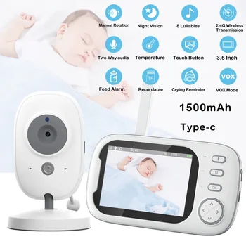 бебе монитор с камера 3.5 инчов безжичен сигурност видео фуражи аларма нощно виждане домашна защита бавачка приспивна песен тип-C такса